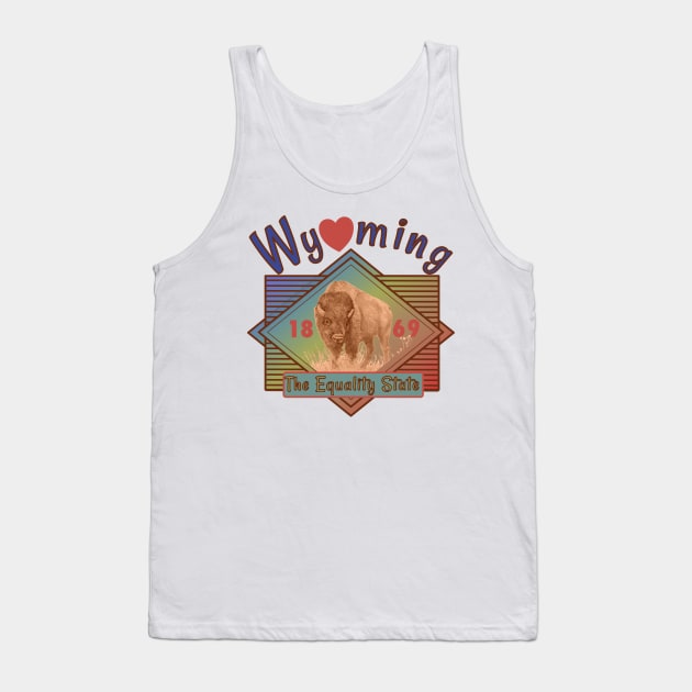 Vintage Wyoming Equality State American Bison Tank Top by AtkissonDesign